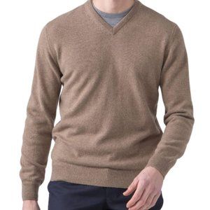 Black 1826 Brown V-Neck 100% Cashmere Sweater Beige Grey   Size XL/TG